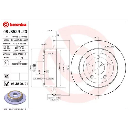 Brzdový kotúč BREMBO 08.B529.21