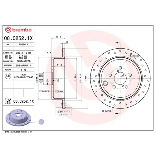 Brzdový kotúč BREMBO 08.C252.1X