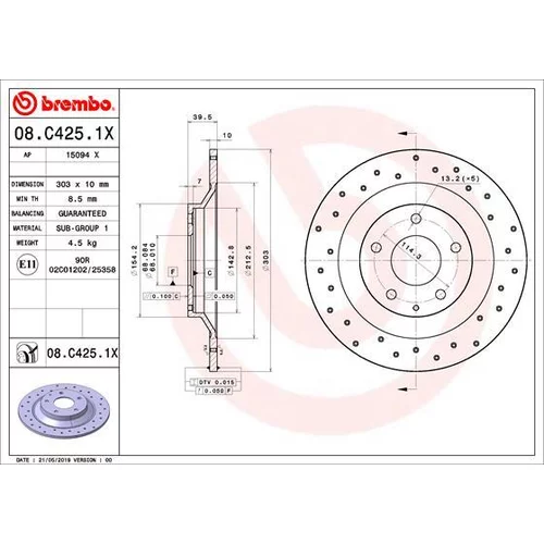 Brzdový kotúč BREMBO 08.C425.1X