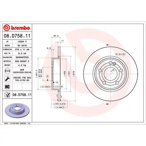 Brzdový kotúč BREMBO 08.D758.11