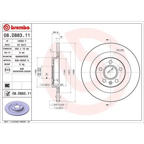 Brzdový kotúč BREMBO 08.D883.11