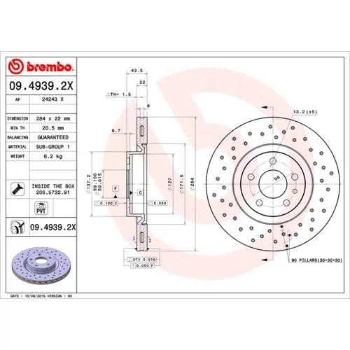 Brzdový kotúč 09.4939.2X /BREMBO/