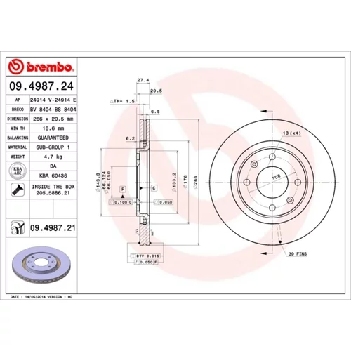 Brzdový kotúč BREMBO 09.4987.21