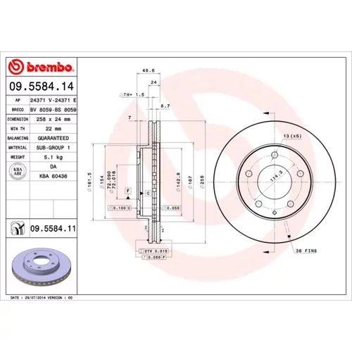 Brzdový kotúč BREMBO 09.5584.14