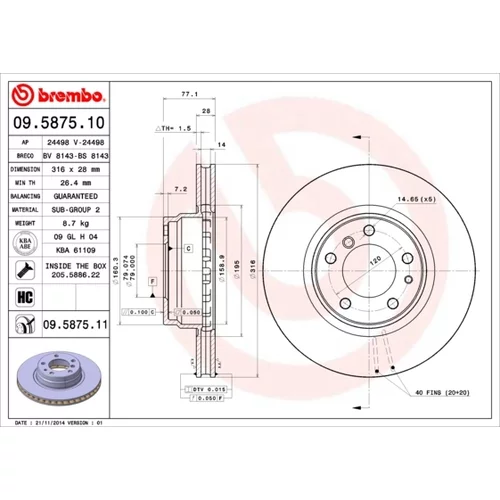 Brzdový kotúč BREMBO 09.5875.11