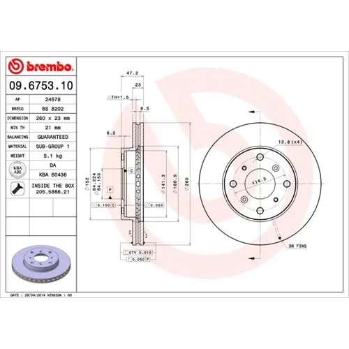 Brzdový kotúč BREMBO 09.6753.10