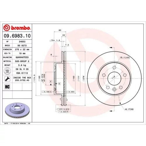 Brzdový kotúč BREMBO 09.6983.10