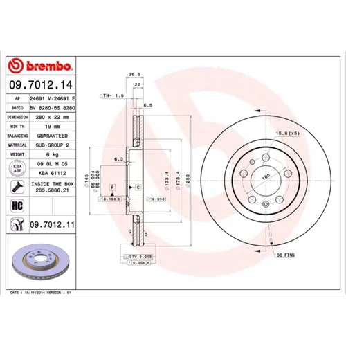 Brzdový kotúč BREMBO 09.7012.11