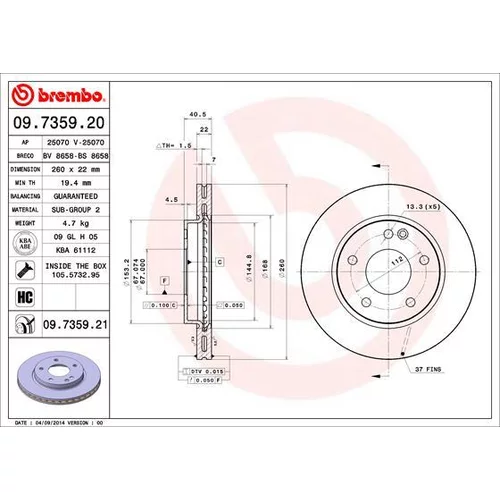 Brzdový kotúč BREMBO 09.7359.21