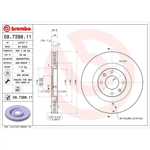 Brzdový kotúč BREMBO 09.7398.11