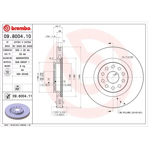 Brzdový kotúč BREMBO 09.8004.10