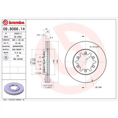 Brzdový kotúč BREMBO 09.8066.14