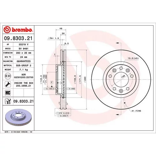 Brzdový kotúč BREMBO 09.8303.21