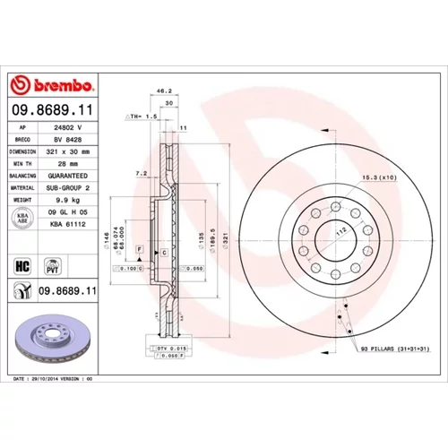 Brzdový kotúč BREMBO 09.8689.11