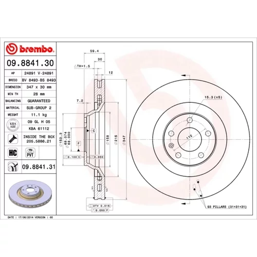 Brzdový kotúč BREMBO 09.8841.31