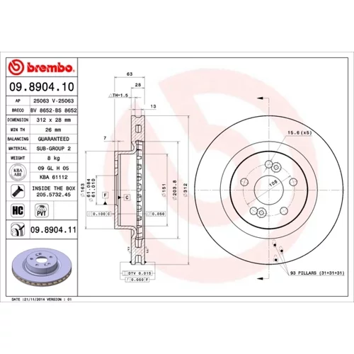 Brzdový kotúč BREMBO 09.8904.10