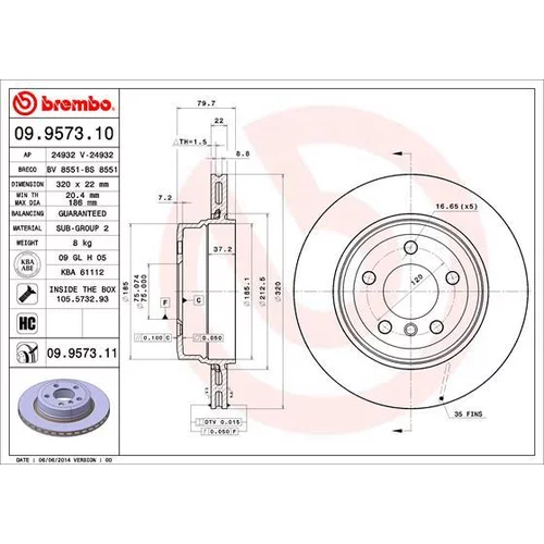 Brzdový kotúč BREMBO 09.9573.11