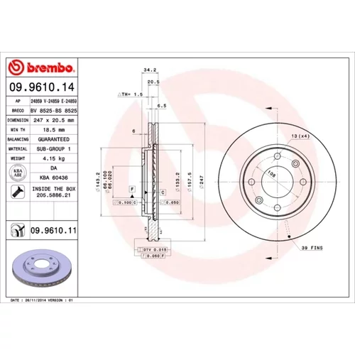 Brzdový kotúč BREMBO 09.9610.11