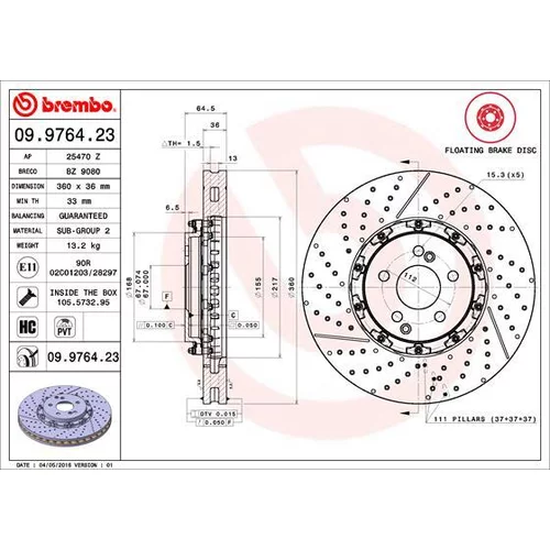 Brzdový kotúč BREMBO 09.9764.23