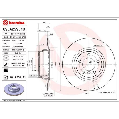 Brzdový kotúč BREMBO 09.A259.11