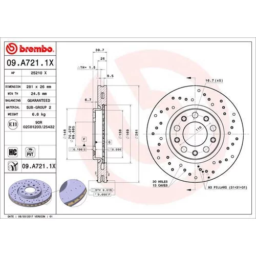 Brzdový kotúč BREMBO 09.A721.1X