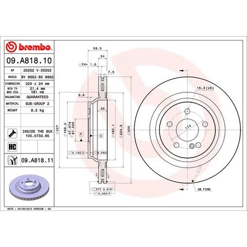 Brzdový kotúč BREMBO 09.A818.11