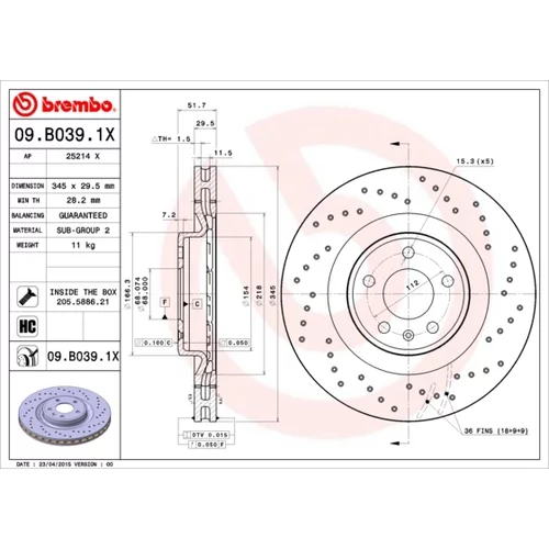 Brzdový kotúč BREMBO 09.B039.1X