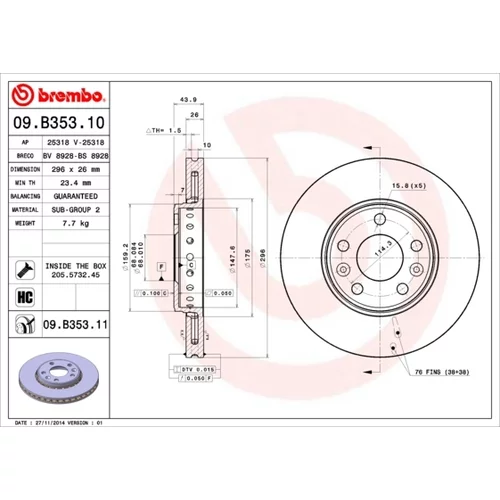 Brzdový kotúč BREMBO 09.B353.11