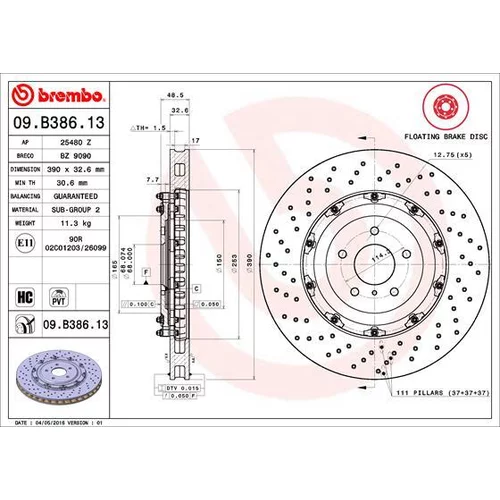 Brzdový kotúč BREMBO 09.B386.13