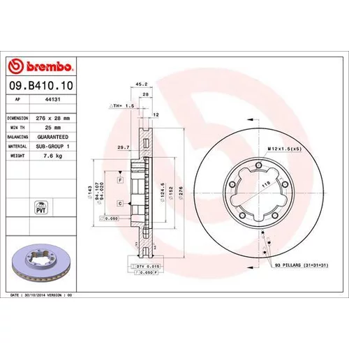 Brzdový kotúč BREMBO 09.B410.10