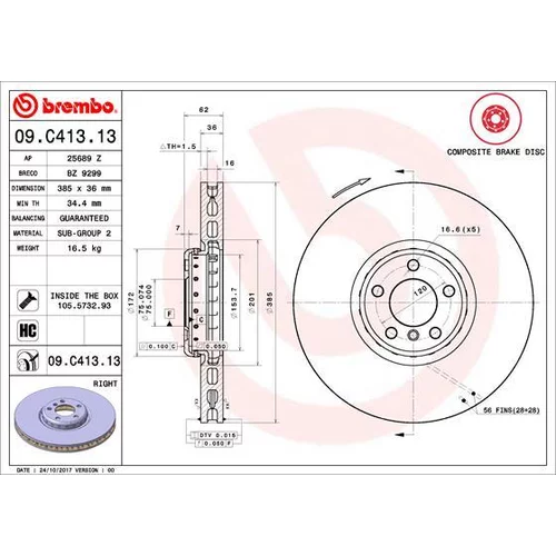 Brzdový kotúč BREMBO 09.C413.13