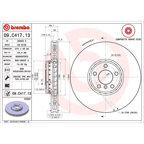 Brzdový kotúč BREMBO 09.C417.13