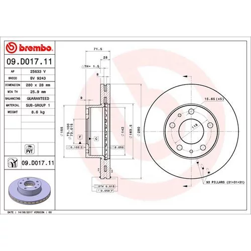 Brzdový kotúč BREMBO 09.D017.11