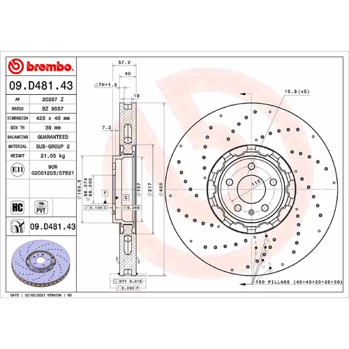 Brzdový kotúč BREMBO 09.D481.43