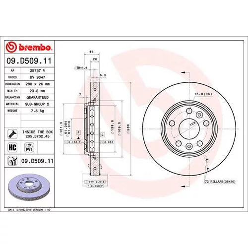 Brzdový kotúč BREMBO 09.D509.11