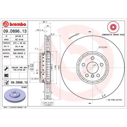 Brzdový kotúč BREMBO 09.D896.13