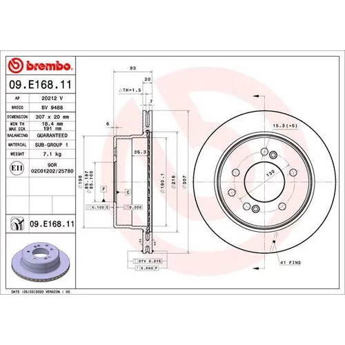 Brzdový kotúč BREMBO 09.E168.11