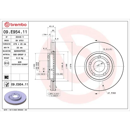 Brzdový kotúč BREMBO 09.E954.11