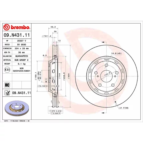 Brzdový kotúč BREMBO 09.N431.11