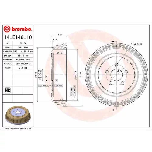 Brzdový bubon BREMBO 14.E146.10