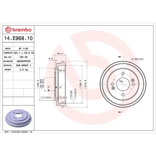 Brzdový bubon BREMBO 14.E968.10