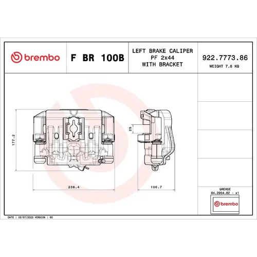 Brzdový strmeň BREMBO F BR 100B - obr. 1