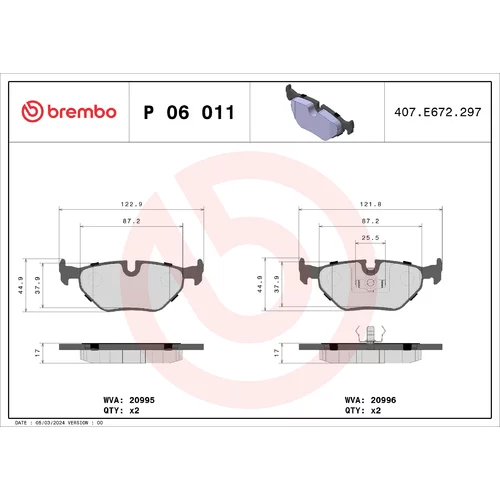 Sada brzdových platničiek kotúčovej brzdy BREMBO P 06 011