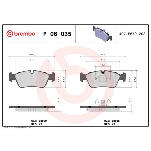 Sada brzdových platničiek kotúčovej brzdy BREMBO P 06 035