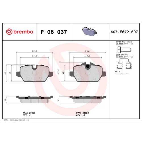 Sada brzdových platničiek kotúčovej brzdy BREMBO P 06 037X