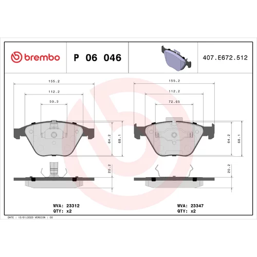 Sada brzdových platničiek kotúčovej brzdy BREMBO P 06 046