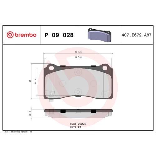 Sada brzdových platničiek kotúčovej brzdy BREMBO P 09 028