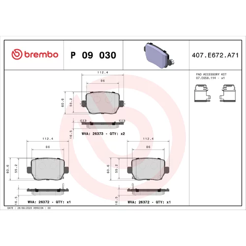 Sada brzdových platničiek kotúčovej brzdy BREMBO P 09 030