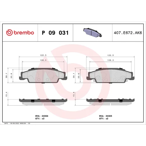 Sada brzdových platničiek kotúčovej brzdy BREMBO P 09 031