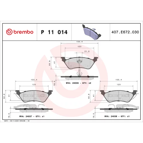 Sada brzdových platničiek kotúčovej brzdy BREMBO P 11 014